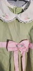 Vintage Baby Togs Lime Green Dress Peter Pan Collar Embroidered Flowers Lace  