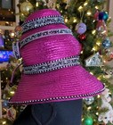 Vintage Donna Vinci Couture Hat Fushia Pink  Rhinestone Embellishments  With Box