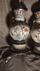 Antique Asian Oriental Lamps Pair Of Two 2 Chinese Art Pottery Vases Urns Set