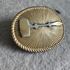 Vintage Gold Tone Fire Ems Service Disk Hat Coat Pin Oval Shaped Textured