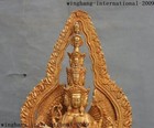 Tibet Temple Bronze 24k Gold Gilt Avalokitesvara Kwan-yin Guanyin Buddha Statue