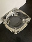 Vtg 4 5    Square Clear Heavy Glass Ashtray Mcm Retro Art Deco 4 Slots No Chips