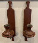 Pair Of Mid Century Wood Wall Sconce Candle Holders  16    X 3    X 7   