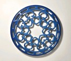 Staub Blue Enameled Cast Iron Trivet 8 25  Round Hearts