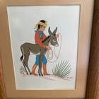 1960   s Navajo Silk Print Harrison Begay Native American Vintage Art Boy   Donkey