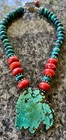 Authentic Tibetan Turquoise  Red Coral   And Sterling Silver Necklace