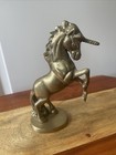 Vintage Brass Unicorn Figurine Statue  Mid Century Decor 8  Tall Mystical Mcm