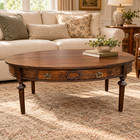 Vintage Oval Coffee Table Refinished Mahogany Wood Storage Drawer Carved Legs