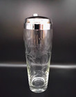 Vintage 1930 s  Etched Glass Cocktail Shaker With Flowers   very Tall 