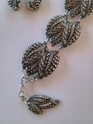 Vtg Leaf Bracelet   Earrings Set W  Germany Silver Tone Lightweight Paved Look
