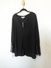 Suzanne Betro Top Womens Plus Size 3x Black Waffle Knit Lace Long Sleeve Fairy
