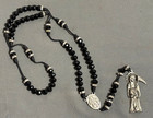 Santa Muerte Black Bead Silver Tone Rosary Holy Death Grim Reaper