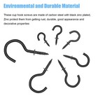 136pcs 7-sizes Screw-in Hook Kit  Black Zinc Plated Cup Hooks For Home  Office