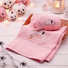 2 Pcs Pink Halloween Hand Towels Embroidered Ghost Bathroom Decor Halloween Deco