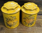 Vintage Usa Holiday Designs Ceramic Canister Set Of Two Gold Apple Peach Jar