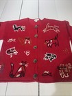 Vintage Cat Lady Red Knit Cardigan Womens  Size M Cat Embroidered Novelty Button