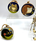 Painted Wood Cat Ornaments Signed Carriage House  Folkart Handmade 3 Total