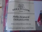 Bee   Willow Holly Jacquard 60-inch X 144-inch Christmas Holiday Tablecloth Nwt