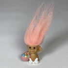 Vintage Russ Tiny Troll Miniature Figurine Easter Egg Basket Pink Hair 1980s