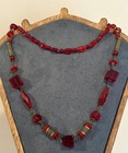 Vintage Czech Art Deco Red Glass Bead Necklace Long Opera Flapper Length 35   