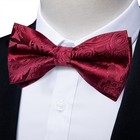 Burgundy Red Mens Bowtie Pretied Bow Ties Hankie Cufflinks Set Wedding Event
