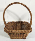 Vintage Wicker French Country Farm Market Basket Woven Cane Handle Rectangle