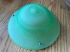 Vintage Porcelain 3-chain Ceiling Light Fixture W green Glass Shade 1930 s-40 s