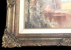 Vtg Oil On Board signed deep Ornate Solid Wooden Frame Gesso matted 18   x 22   