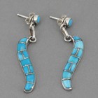 Southwestern Handcrafted Sterling Silver Turquoise Inlay Dangle Earrings