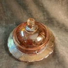 Tare Diamond Ovals Rindskopf Czechoslovakia Glass Marigold Carnival Butter Dish