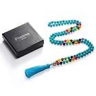 108 Mala Beads Necklace - 8mm Tibetan Prayer Beads -yoga Blue Turquoise