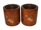 Pair 20c Japanese Wooden Hibachi W  Copper Liners Makie Lacquer Design  cwo 