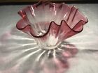 Antique Cranberry To Clear Ribbed Ruffle Crimped Miniature Oil Lamp Shade 2 1 4 