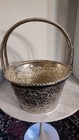 Vtg  Silver Plated Ice Bucket With Embossed Floral Pattern   Rope Style Handle 
