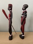 Vintage African Maasai Pair Wood Carved Statues Beaded Tribal Art Kenya