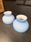 2 Beautiful Vintage 6    Light Blue Ribbed Satin Glass Lamp Shades No Damage
