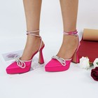 Women Platform Stiletto Heels Ankle Strap Pointed Toe Rhinestone Bow Pumps