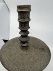 Vintage Ornate  Hand Etched Heavy Brass Oversize Candle Stick Holder  Drip Catch