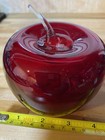 Blenko Ruby Red Glass Apple Paperweight Clear Stem Glossy Finish 
