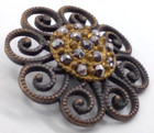 Antique Brass Button With Cut Steel Ome  Pierced Scroll Border  Medium