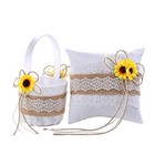  Sunflower Decor Burlap Lace Ring Bearer Pillow And Wedding Flower Girl Basket 