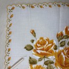 Vintage Floral Roses Handkerchief Gold Green White 13 5  X 13 5  Hanky Hankie