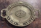 Antique Ornate Brass Filigree Tray With Handles Footed Medallion Floral 11 25 