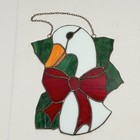 Vintage Stained Glass Goose Sun Catcher Green Leaf Wreath Hanging Holiday Decor