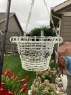 Vintage White French Country Wire Basket Hanging Garden Planter