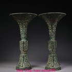 11  chinese Dynasty Bronze Ware Beast Pattern Flower Bottle Vase Statue Pair