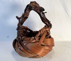 Vintage Japanese Ikebana Basket Bamboo   Root Handle Waba Sabi Floral 13    X 11   