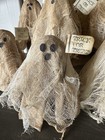 Handmade Primitive Halloween Ghost With Cheesecloth   Trick Treat Sign Grubby