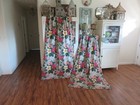 Amazing Vintage Florida Beach Hotel Chic Barkcloth Drapes 1940 s Florals On Grey