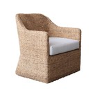 Creative Co-op Woven Water Hyacinth And Acacia Wood Chair With Cushion Natural